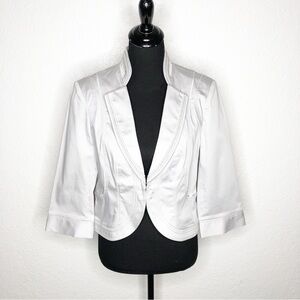 WHBM light gray ribbon beaded trim hook front blazer size 12